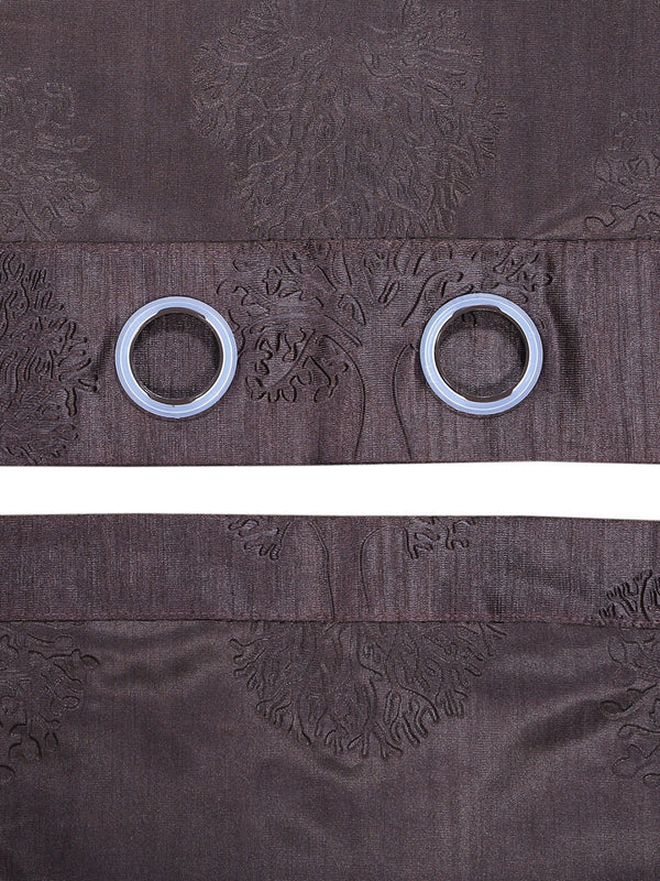 Romee Coffee Brown Tree Patterned Set of 2 Window Curtains