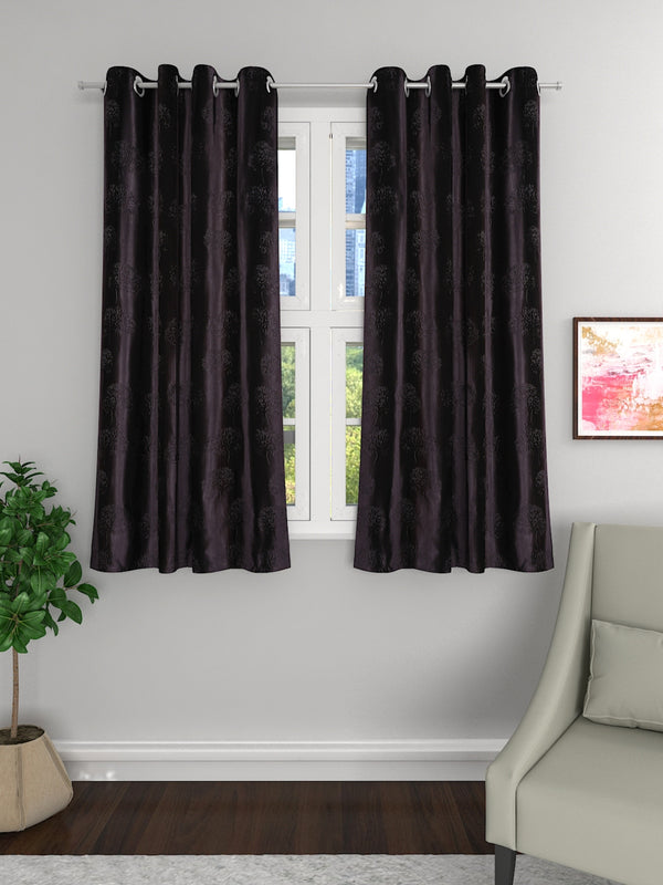 Romee Coffee Brown Tree Patterned Set of 2 Window Curtains