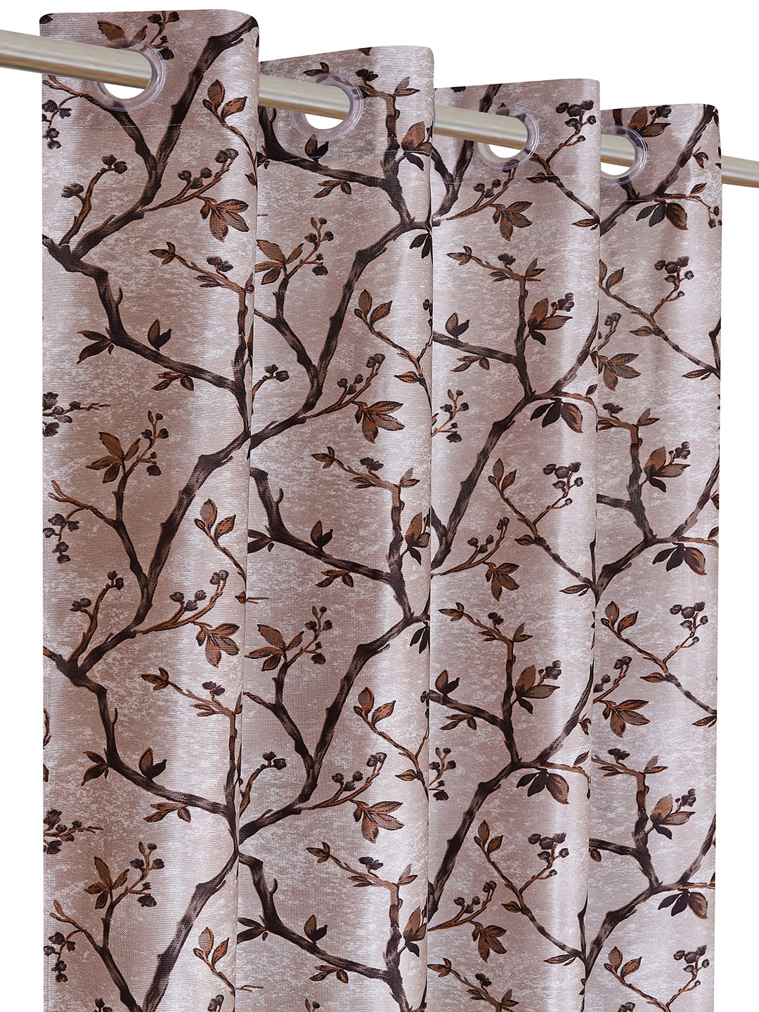 Romee Brown & Cream Floral Patterned Set of 2 Window Curtains