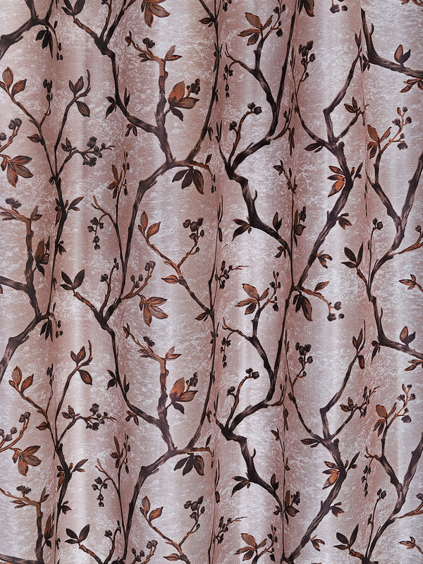 Romee Brown & Cream Floral Patterned Set of 2 Window Curtains