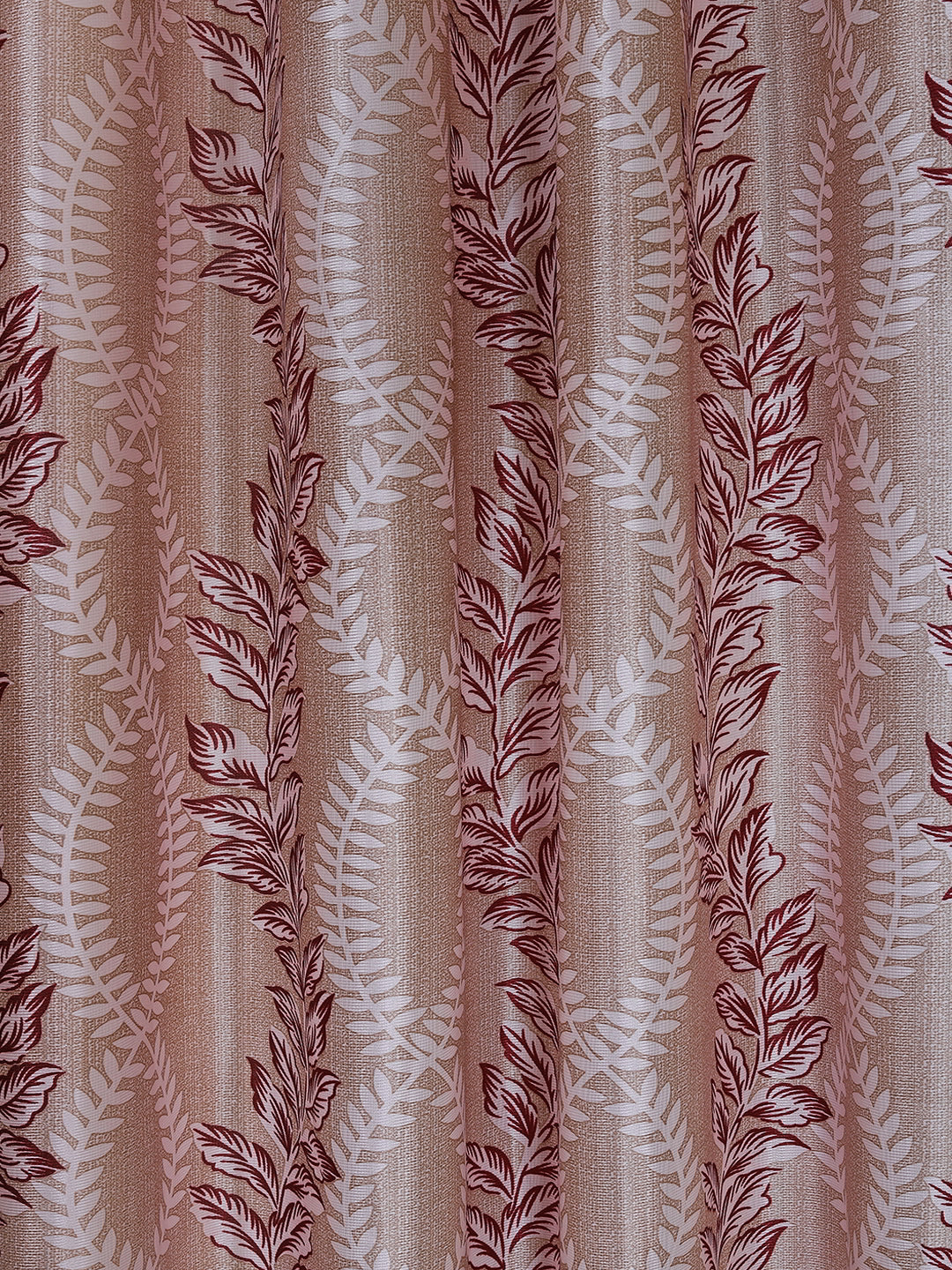 Romee Beige & Maroon Floral Patterned Set of 2 Window Curtains