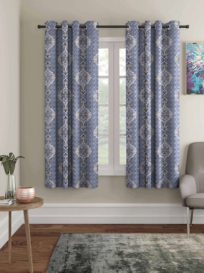 Romee Blue Ethnic Motifs Patterned Set of 2 Window Curtains