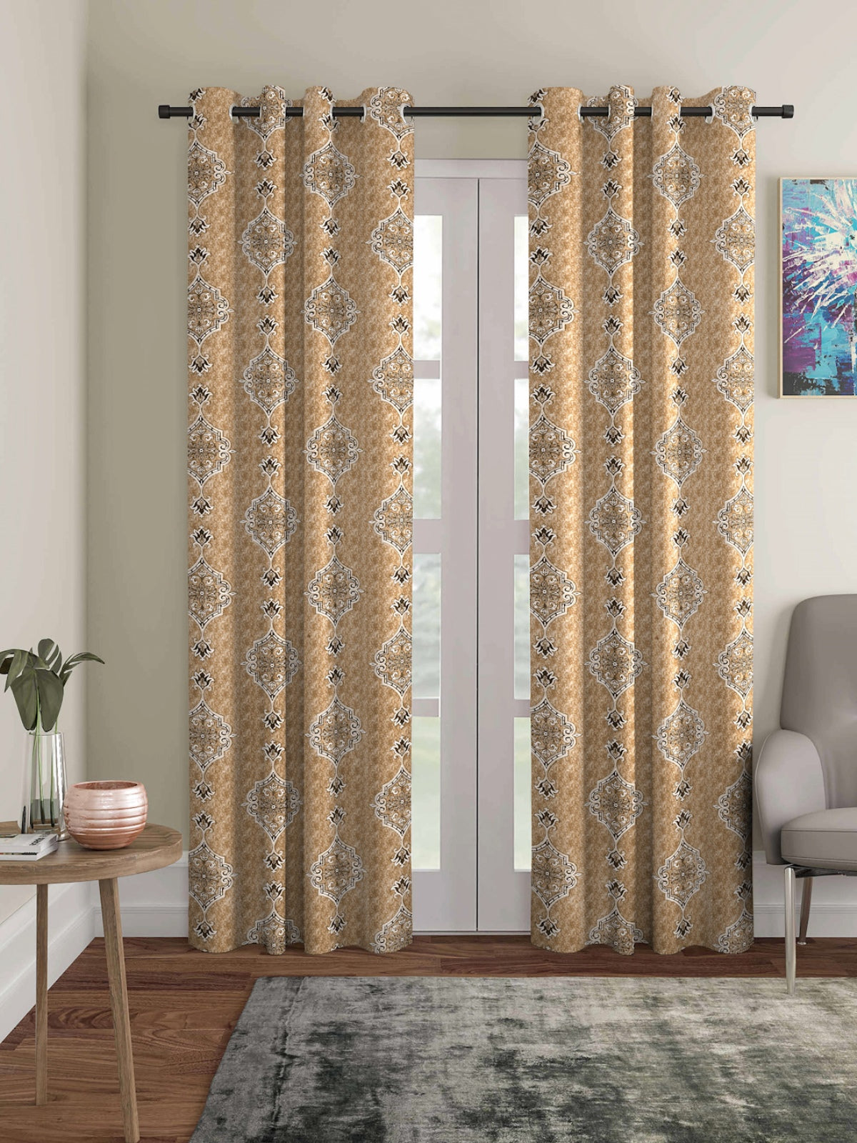 Romee Gold Ethnic Motifs Patterned Set of 2 Door Curtains