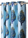 Romee Sky Blue Tree Patterned Set of 2 Long Door Curtains