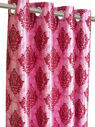 Romee Pink Damask Patterned Set of 2 Long Door Curtains