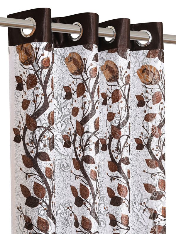 Romee Brown & Off White Floral Patterned Set of 2 Long Door Curtains