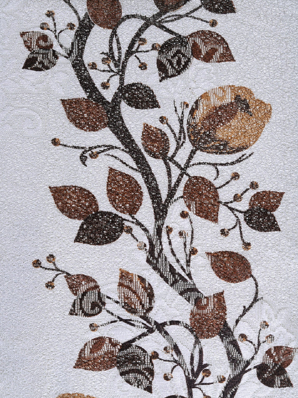 Romee Brown & Off White Floral Patterned Set of 2 Long Door Curtains
