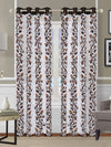 Romee Brown & Off White Floral Patterned Set of 2 Long Door Curtains