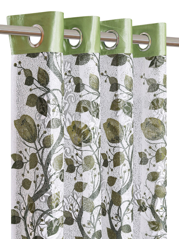 Romee Green & Off White Floral Patterned Set of 2 Long Door Curtains