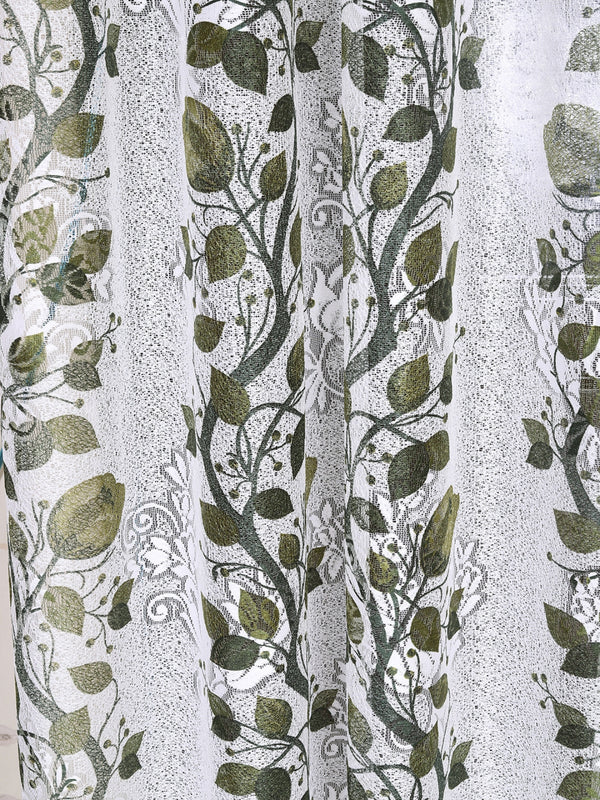 Romee Green & Off White Floral Patterned Set of 2 Long Door Curtains