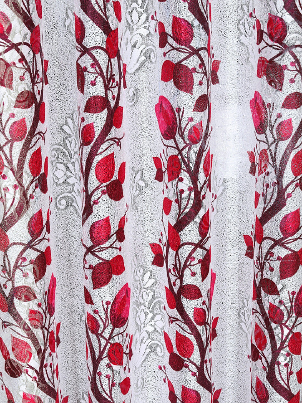 Romee Maroon & Off White Floral Patterned Set of 2 Long Door Curtains