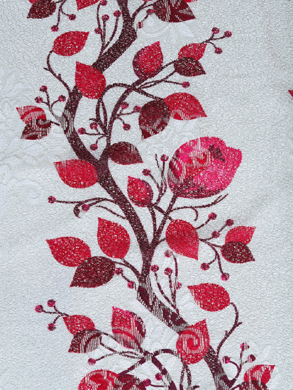 Romee Maroon & Off White Floral Patterned Set of 2 Long Door Curtains