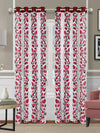 Romee Maroon & Off White Floral Patterned Set of 2 Long Door Curtains