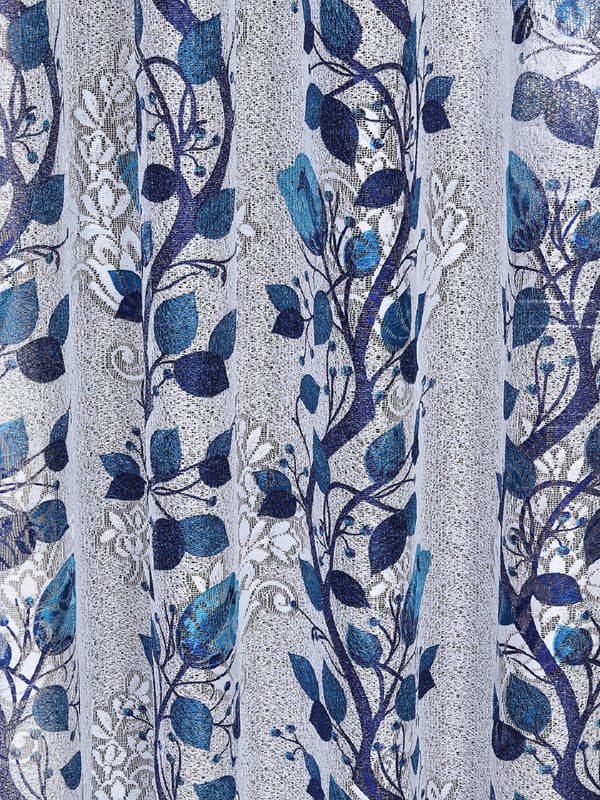 Romee Blue & Off White Floral Patterned Set of 2 Long Door Curtains