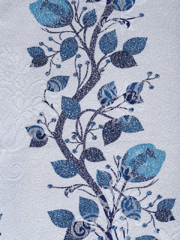 Romee Blue & Off White Floral Patterned Set of 2 Long Door Curtains