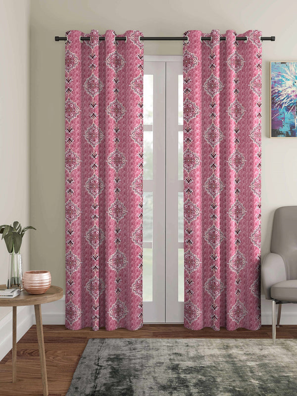 Romee Pink Ethnic Motifs Patterned Set of 2 Long Door Curtains