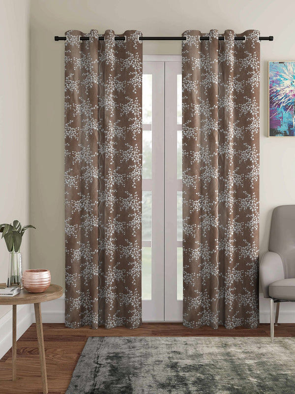 Romee Brown Floral Patterned Set of 2 Long Door Curtains