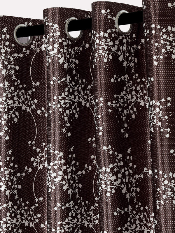 Romee Coffee Brown Floral Patterned Set of 2 Long Door Curtains