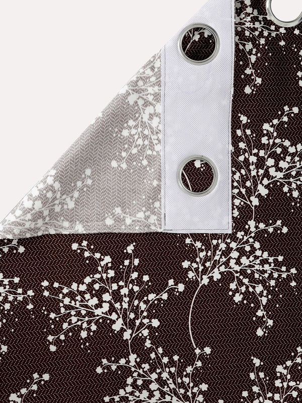 Romee Coffee Brown Floral Patterned Set of 2 Long Door Curtains