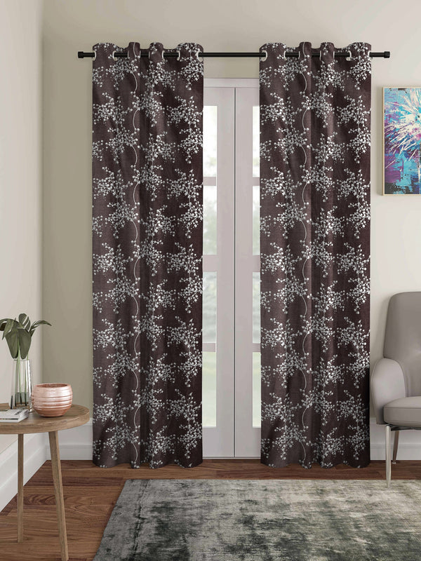 Romee Coffee Brown Floral Patterned Set of 2 Long Door Curtains