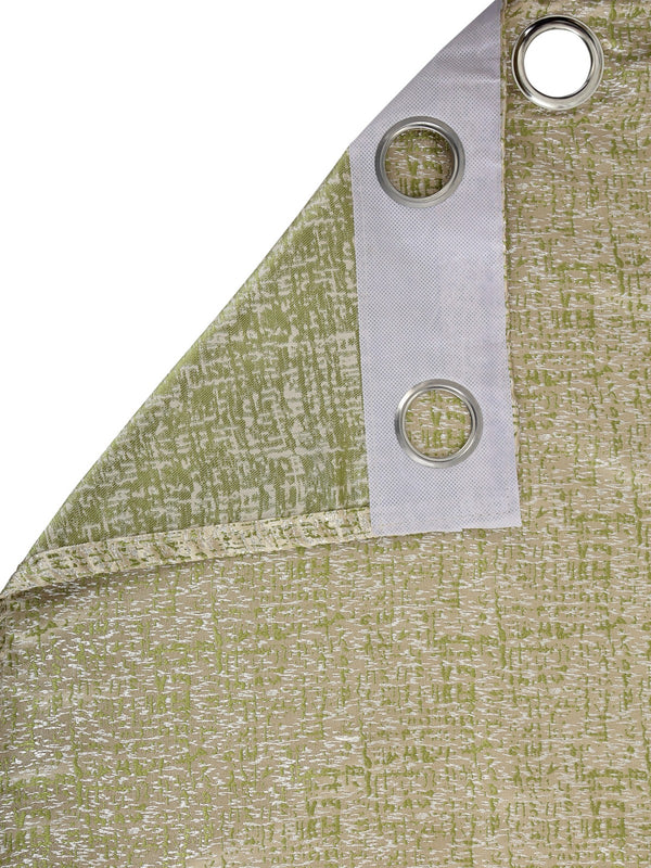 Romee Green & Beige Texture Patterned Set of 2 Long Door Curtains