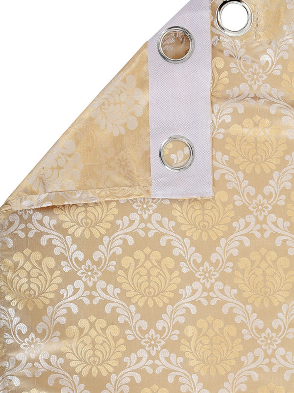 Romee Gold & Beige Ethnic Motifs Patterned Set of 2 Long Door Curtains