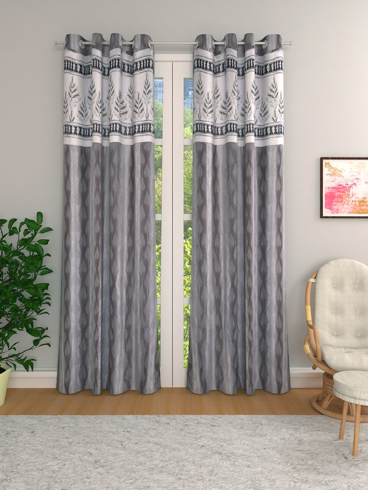 Romee Grey Jacquard Set of 2 Curtain Door Curtains