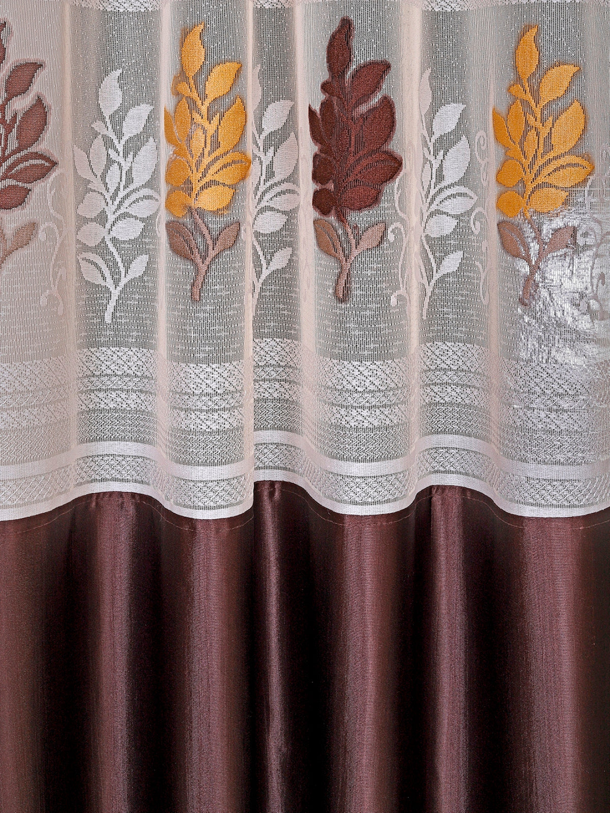Romee Brown Floral Patterned Set of 2 Long Door Curtains