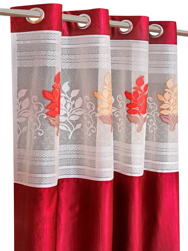 Romee Red Floral Patterned Set of 2 Long Door Curtains