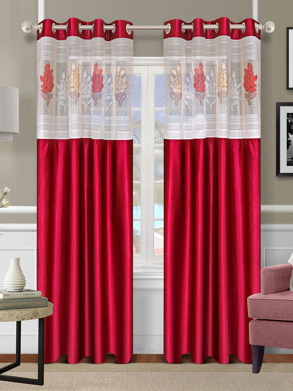 Romee Red Floral Patterned Set of 2 Long Door Curtains