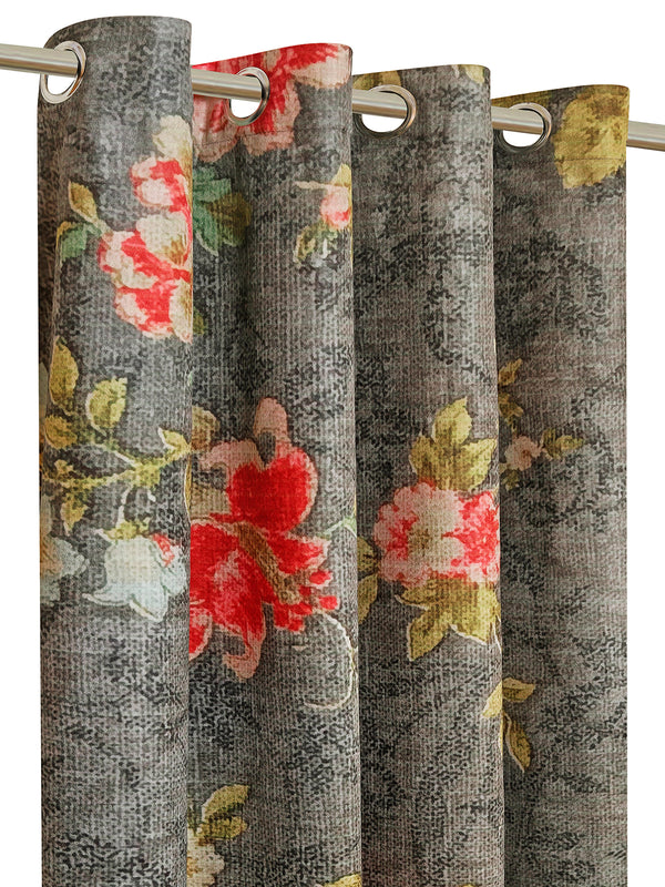 Romee Grey Floral Patterned Set of 1 Door Curtains