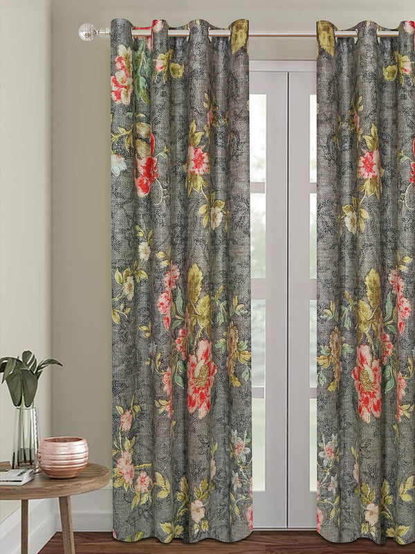 Romee Grey Floral Patterned Set of 1 Door Curtains