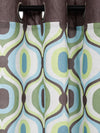 Romee Green & Blue, White Geometric Patterned Set of 1 Door Curtains