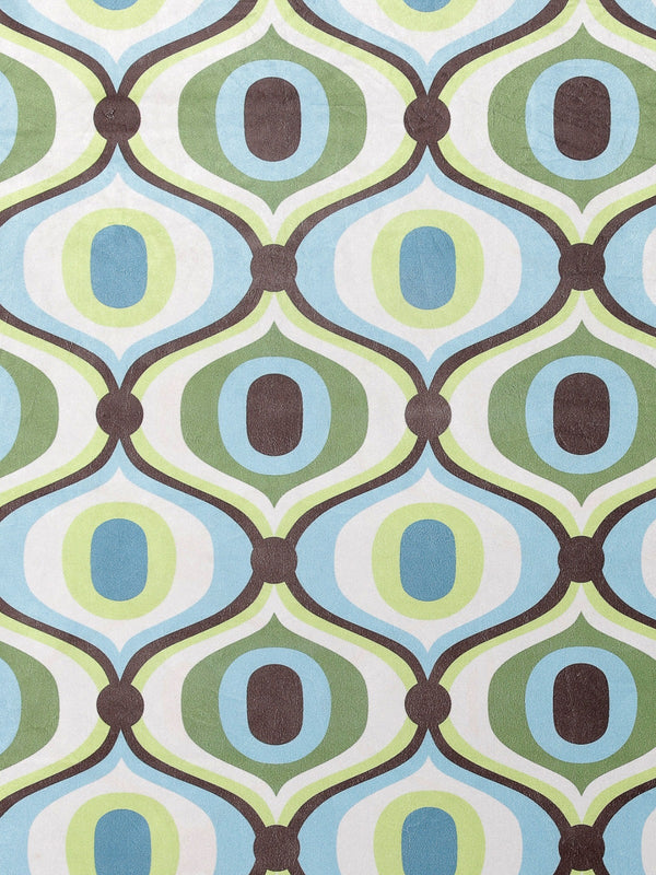 Romee Green & Blue, White Geometric Patterned Set of 1 Door Curtains