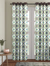 Romee Green & Blue, White Geometric Patterned Set of 1 Door Curtains