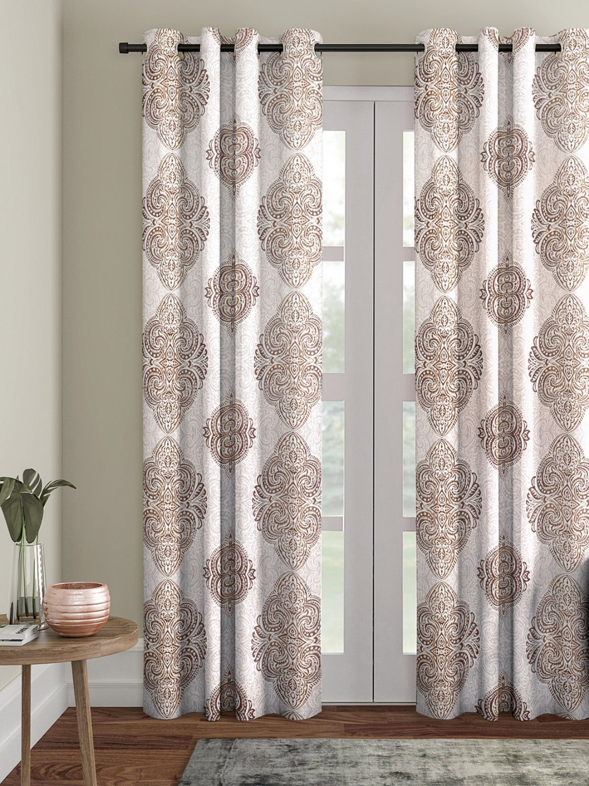 Romee Off White & Silver Ethnic Motifs Patterned Set of 1 Door Curtains