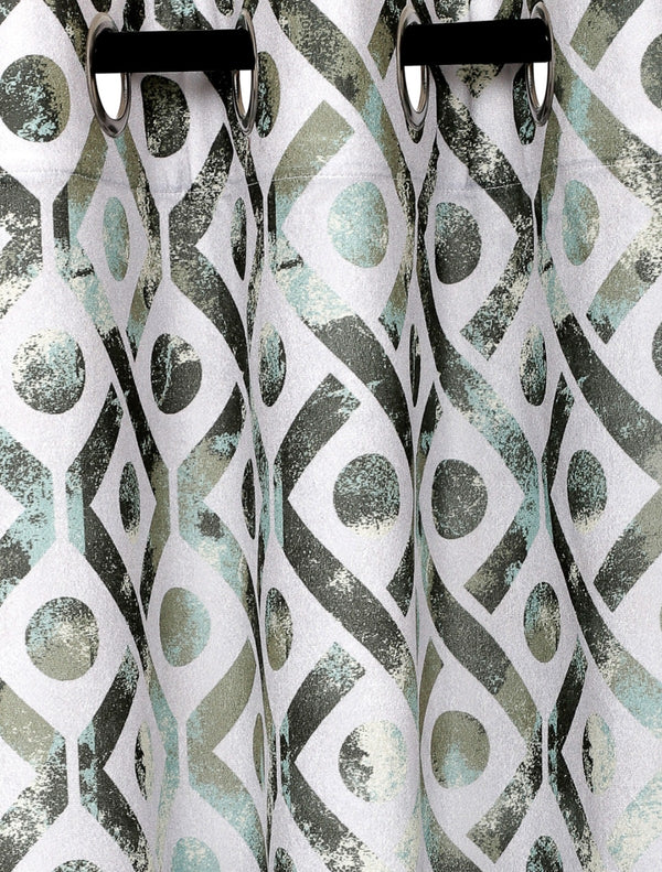 Romee Silver & Green Geometric Patterned Set of 1 Door Curtains
