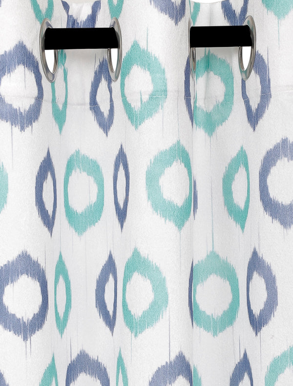Romee White & Blue Geometric Patterned Set of 1 Door Curtains