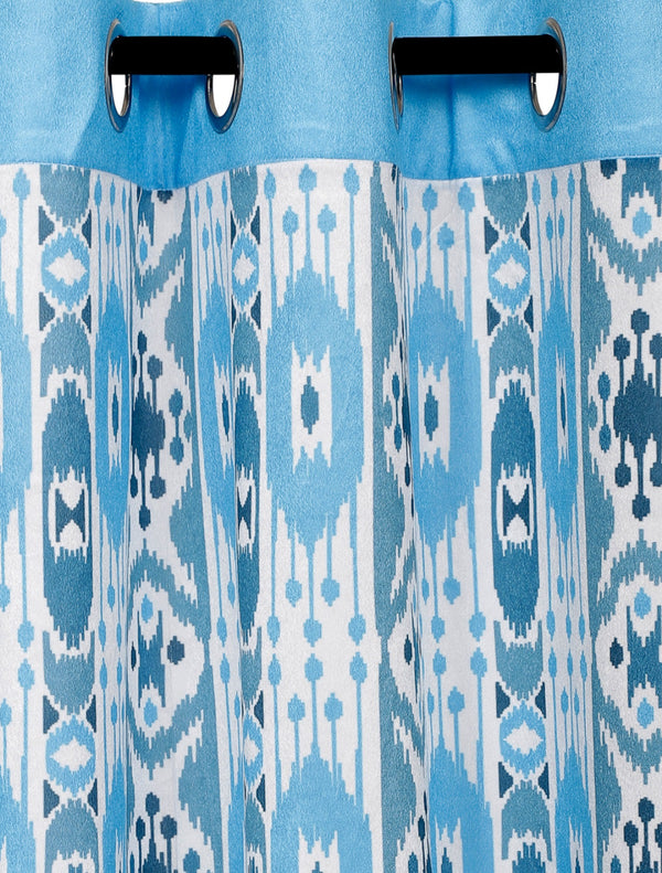 Romee Blue & Off White Ethnic Motifs Patterned Set of 1 Door Curtains