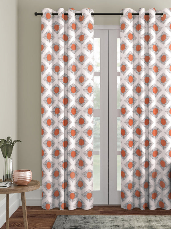 Romee Orange & Off White Ethnic Motifs Patterned Set of 1 Door Curtains