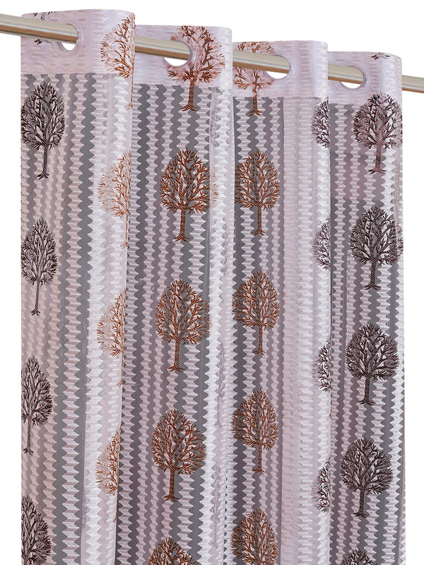 Romee Brown & Off White Floral Patterned Set of 2 Window Curtains