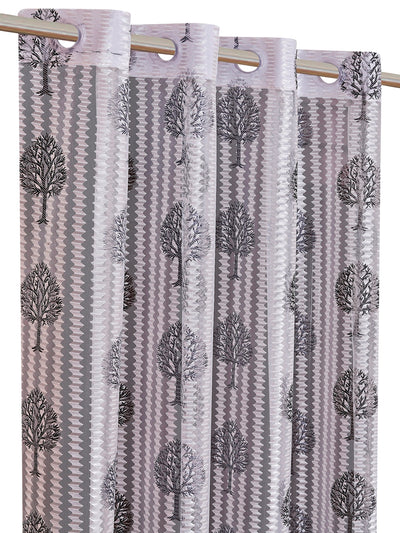 Romee Grey & Off White Floral Patterned Set of 2 Window Curtains