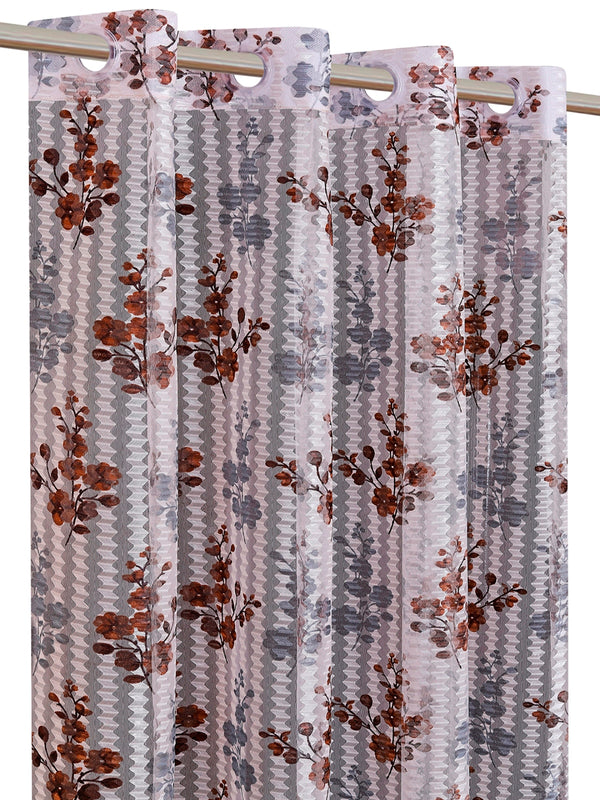 Romee Brown & Grey Floral Patterned Set of 2 Window Curtains