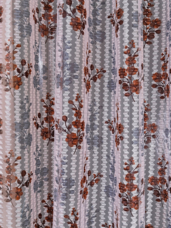 Romee Brown & Grey Floral Patterned Set of 2 Window Curtains