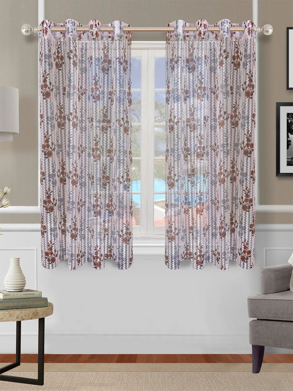 Romee Brown & Grey Floral Patterned Set of 2 Window Curtains