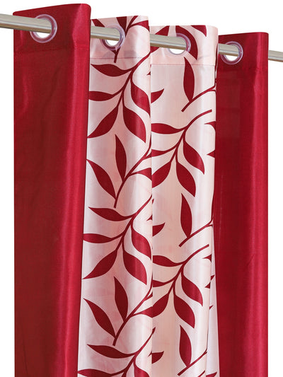 Romee Maroon & Cream Leafy Patterned Set of 2 Door Curtains