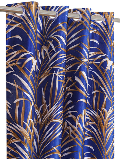 Romee Royal Blue Leafy Patterned Set of 2 Long Door Curtains