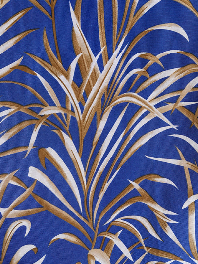 Romee Royal Blue Leafy Patterned Set of 2 Long Door Curtains