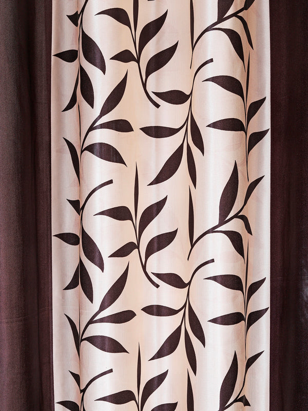 Romee Brown & Cream Leafy Patterned Set of 2 Long Door Curtains
