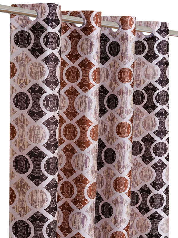 Romee Beige & Brown Geometric Patterned Set of 2 Long Door Curtains